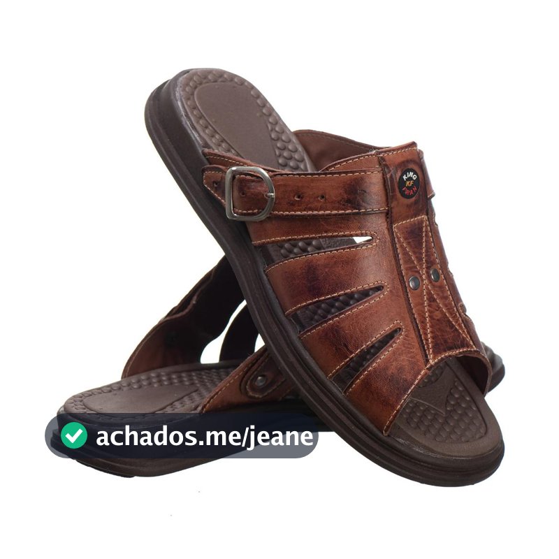 Sandália Chinelo Masculino Em Couro Legítimo Anti Stress Anatômico Ortopédico