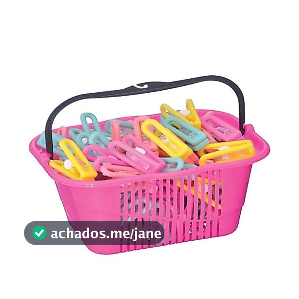 Cesta Plástica Para Prendedor de Roupas com Alça 22x17,8x10,5 cm Organize Sua Lavanderia