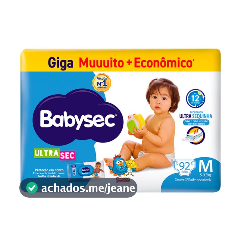 Fralda Babysec Ultrasec Giga Tamanho M 92 Unidades Descartáveis