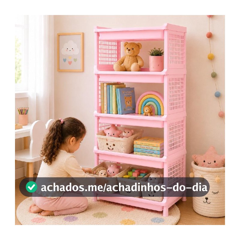 Organizador Infantil Rosa Estante Modular Nichos Sapateira Brinquedos Livros Quarto Criança Prateleira Multiuso