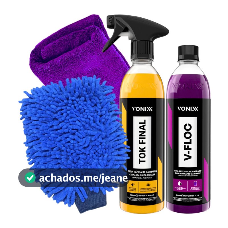 Kit V-Floc Shampoo Automotivo + Cera Tok Final Vonixx Luva Pano Microfibra
