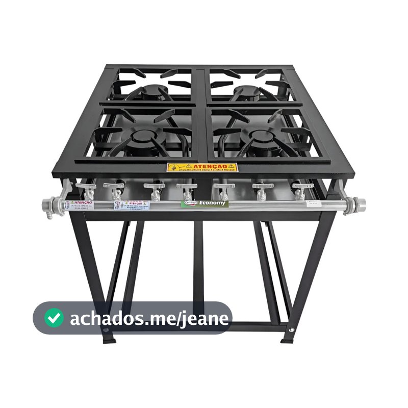Fogão A Gás Profissional Baixa Pressão 30x30 Botijão Comum Preto Cristal Aço P5 Grelha 30x30