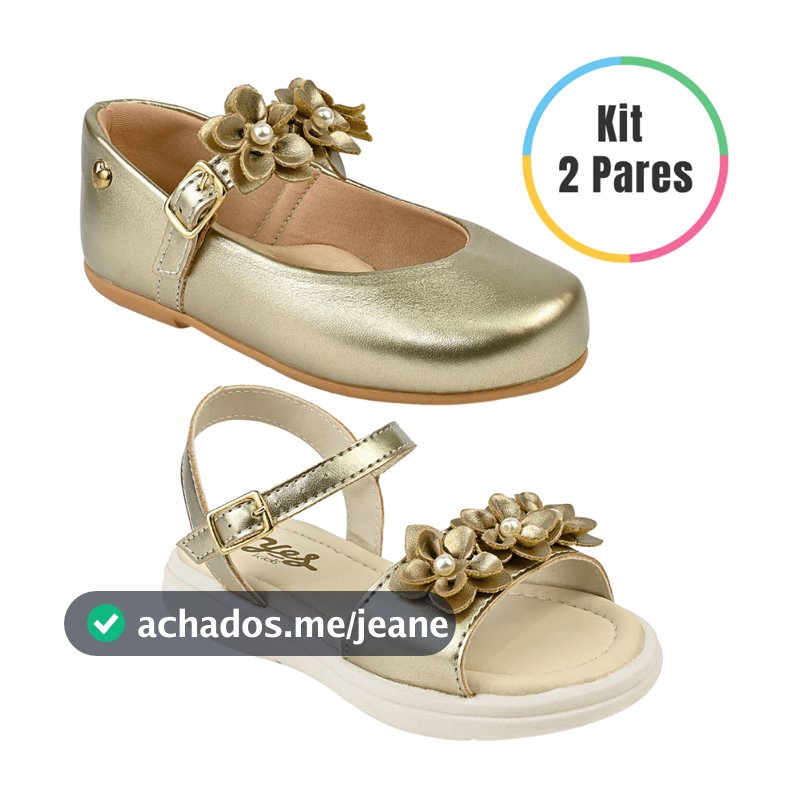 Kit 2 pares Sandália Infantil Menina e Sapatilha Feminina Flor