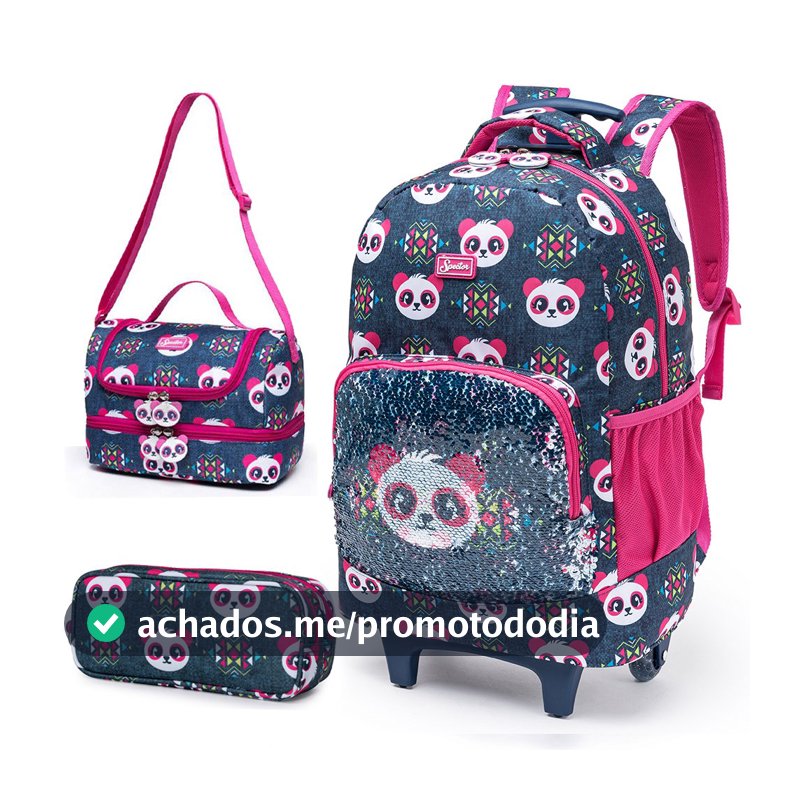 Kit Escolar Mochila Spector Estojo Lancheira Meninas Panda Resistente Original