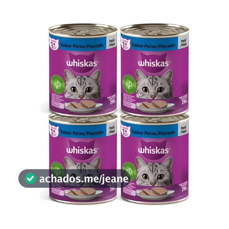 Kit 4 Latas Whiskas Patê Peixe para Gatos Adultos 290g Ração Úmida