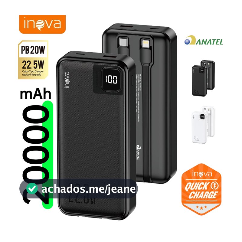 Inova Bateria Portátil Power Bank 20.000mah/10.000mah Universal carregador 22,5W Com Displaya Visor do nível da bateria