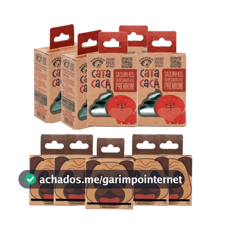 05 Kits Pug 2 Rolinhos e 05 Kits 3 Rolinhos Saquinhos Biodegradáveis Cata Caca Refil Pipicão