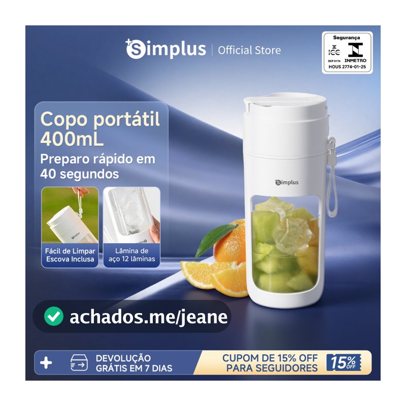 Simplus Liquidificador Portátil 400ml 12 Lâminas Sem Fio USB Recarregável Copo Direto Multifuncional ZZJH008