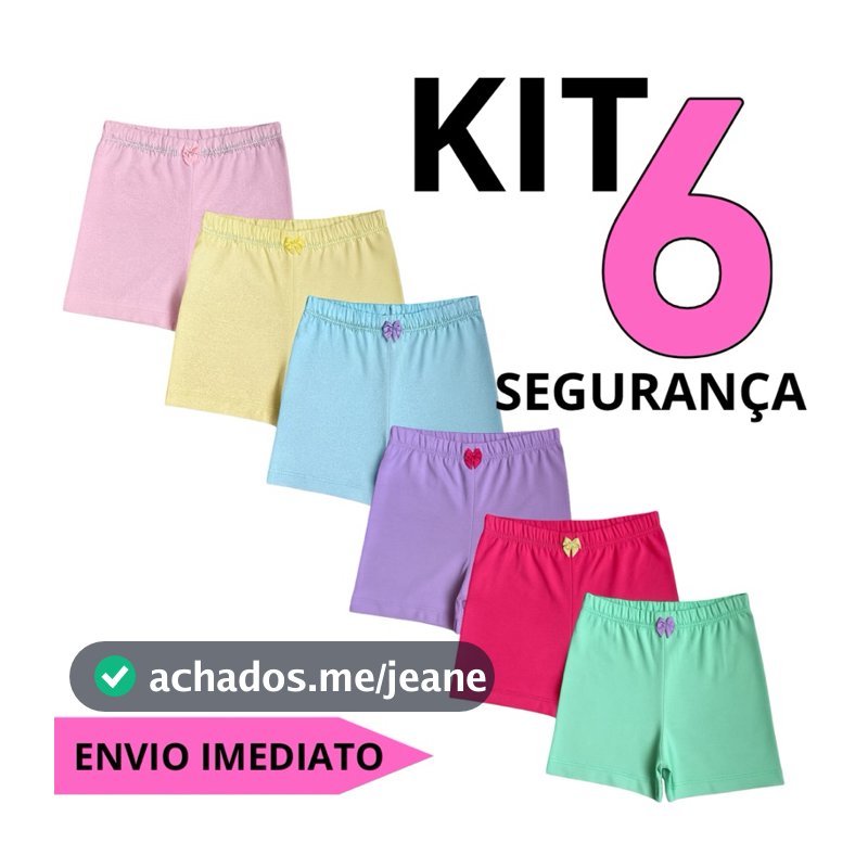 Kit 6 Calcinha de Segurança Usar com Vestido Em Cotton Algodão 2 - 12 Anos (0079)