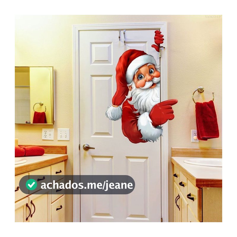 Estoque pronto Novo estilo criativo Papai Noel deitado porta espreitando adesivos de porta quarto infantil decoração de
