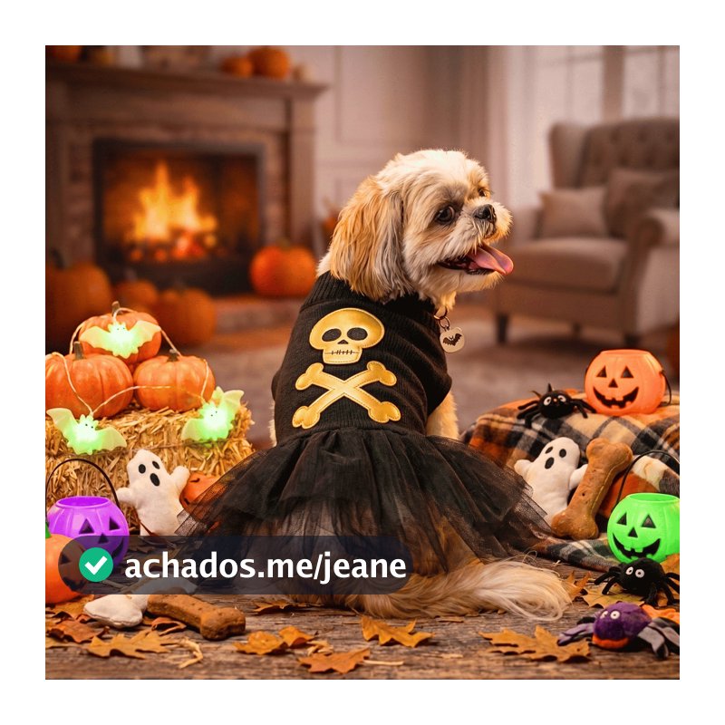 Vestido Pet Halloween Caveirinha com Saia de Tule | Fantasia para Cachorro e Gato