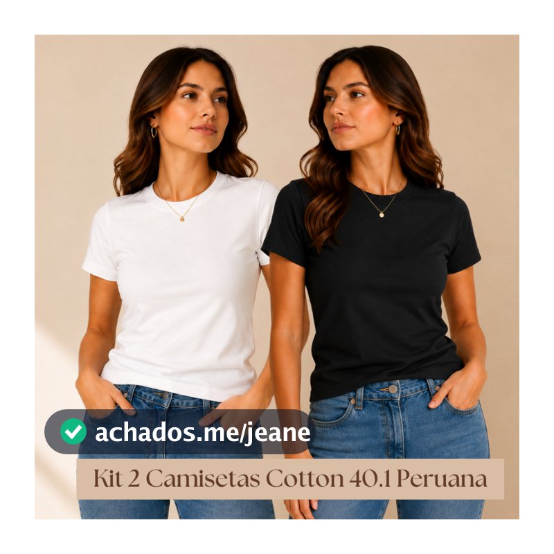 Kit 2 T-shirt Lisa Peruana 40.1 Cotton Elastano Feminina Baby Look Tee Camisa Blusinha