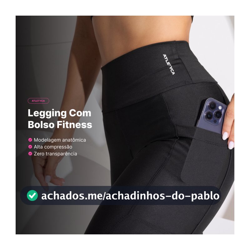 Calça Legging Feminina com Bolsos Laterais Cintura Alta Zero Transparência Academia Fitness Atletyca