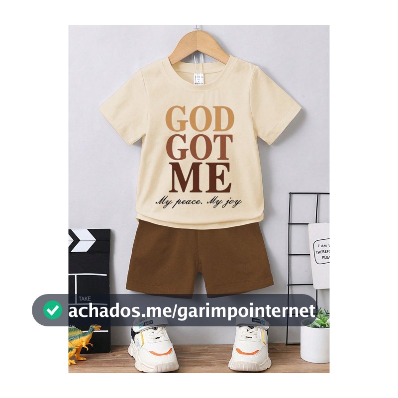 Kit Conjunto Cristão Camiseta + Bermuda Infantil Menino Estampada God Got Me