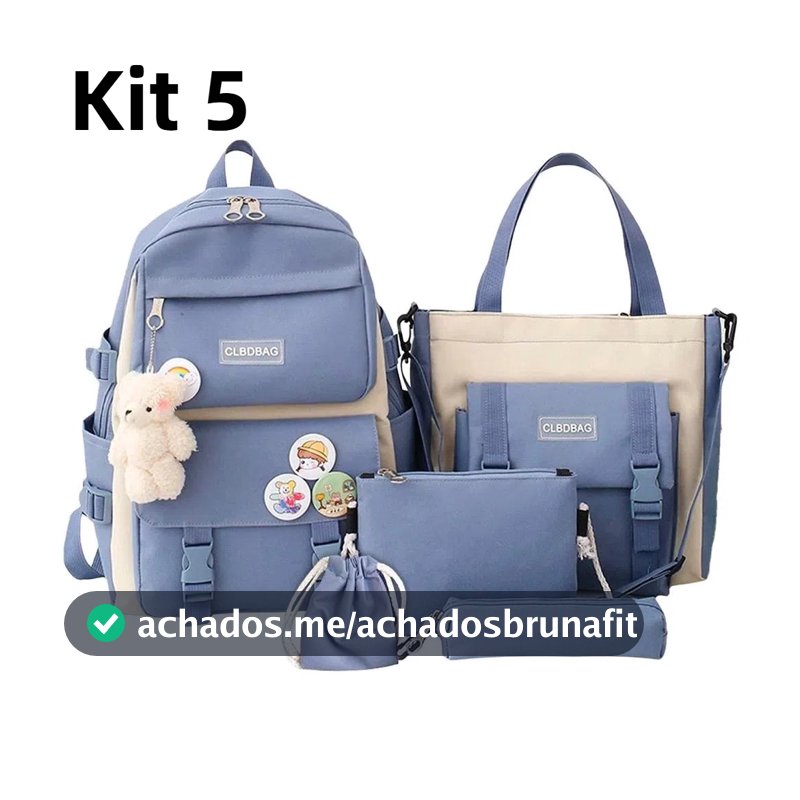 Kit 5 Bolsa Mochila Femina Musculina De Nylon adequado Para Escola  Multiuso