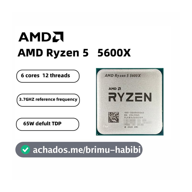 Processador AMD Ryzen 5 5600X, 6-Core, 12-Threads, 3.7GHz (4.6GHz Turbo), Cache 35MB, AM4 Novo (Sem Caixa ou Cooler)