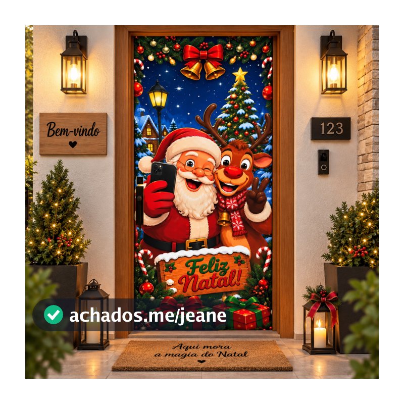 Capa Para Porta Natalina Sublimado Em Tecido 0,85x2,10m Tema Natal Varias Estampas Tecido Caminho de Mesa