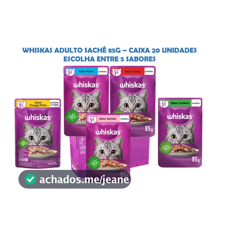 Ração Úmida Whiskas Gatos Adultos Sachê Ao Molho 85g - Caixa Com 20 Unidades - Escolha o Sabor