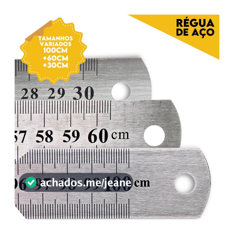 Régua De Metal - Aço Inox - Patchwork - 30 Cm/ 60 Cm/ 1 Metro - Mazzal