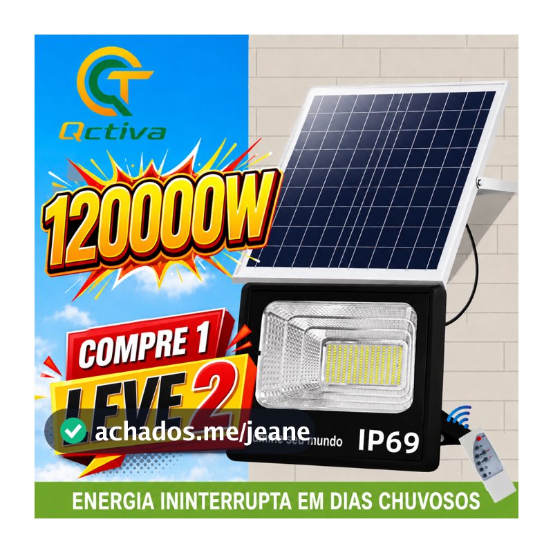Qctiva Refletor LED Solar Premium IP69 Resistente à Água com Painel Solar Luz Externa Super Potente para Jardim e Garage