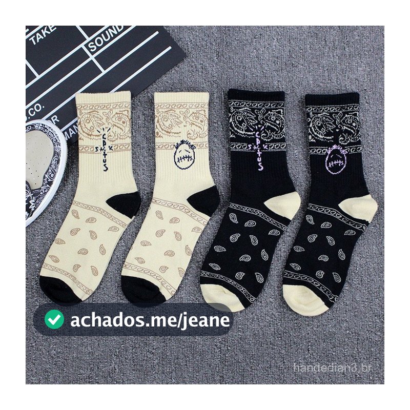1 Par Travis Scott Meias Para Homens De Moda Casual Cacto Jack Bandanas Hip Hop Algodão Tubo De Tornozelo