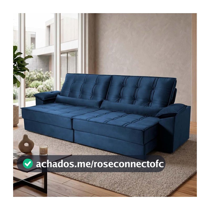 Sofá Retrátil Reclinável 3,00m Ascari Suede Velut Azul Marinho molas Ensacadas - King House