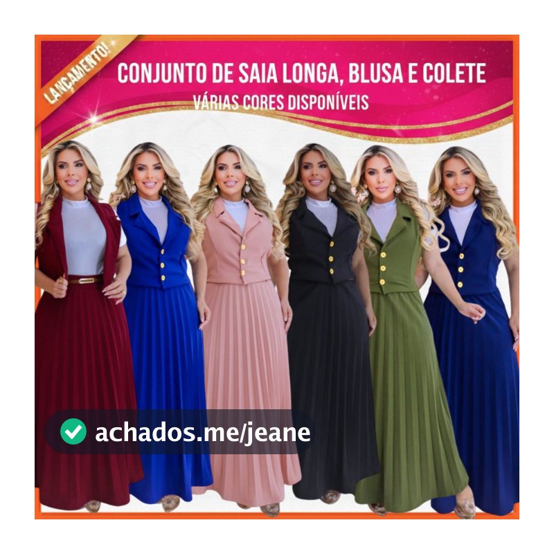 CONJUNTO: COLETE, SAIA LONGA PLISSADA, CINTO E CAMISETA  MODA EVANGELICA MODA CRISTÃ CONGRESSO CULTO