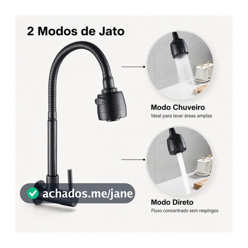 Torneira Inox  Prata/Preto Com Chuveiro Com Rotação De 360° Cozinha Luxo Parede Promoção