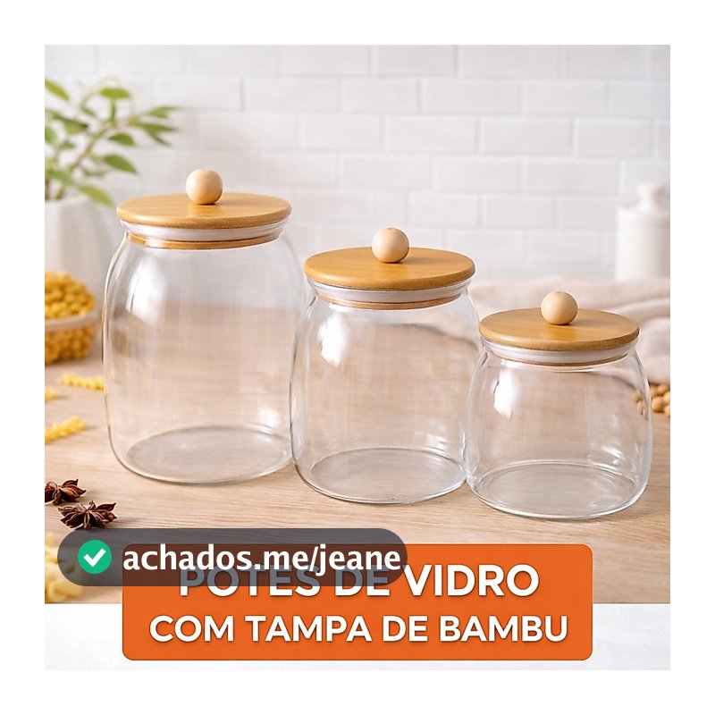 Potes de Vidro Borossilicato Hermético Biscuitt Tampa Bambu - Moldular