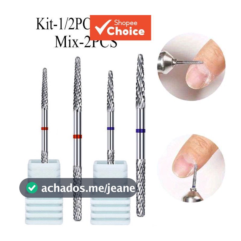 Kit 1/2 unidades de broca para unhas com ponta dupla de carboneto de tungstênio para remoção de gel e limpeza de pele