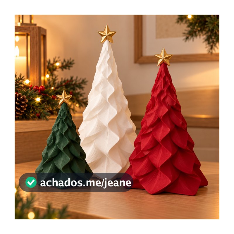 Trio de Árvores de Natal Decorativas em Impressão 3D – Verde, Vermelha e Branca