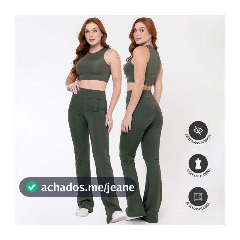 Conjunto Fitness Bailarina Top Regata Legging Flare Suplex Zero Transparência Feminina 070