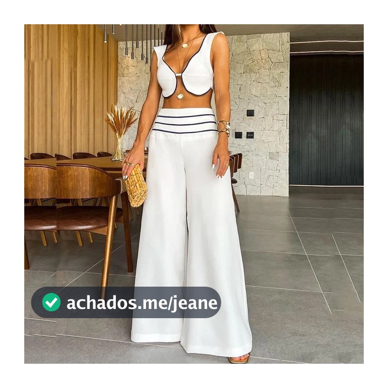 Conjunto Feminino De Duas Peças Listrado Topo De Colheita Elegante 2 E Calças Na Moda Bandeau Com Detalhe Babado Cintura