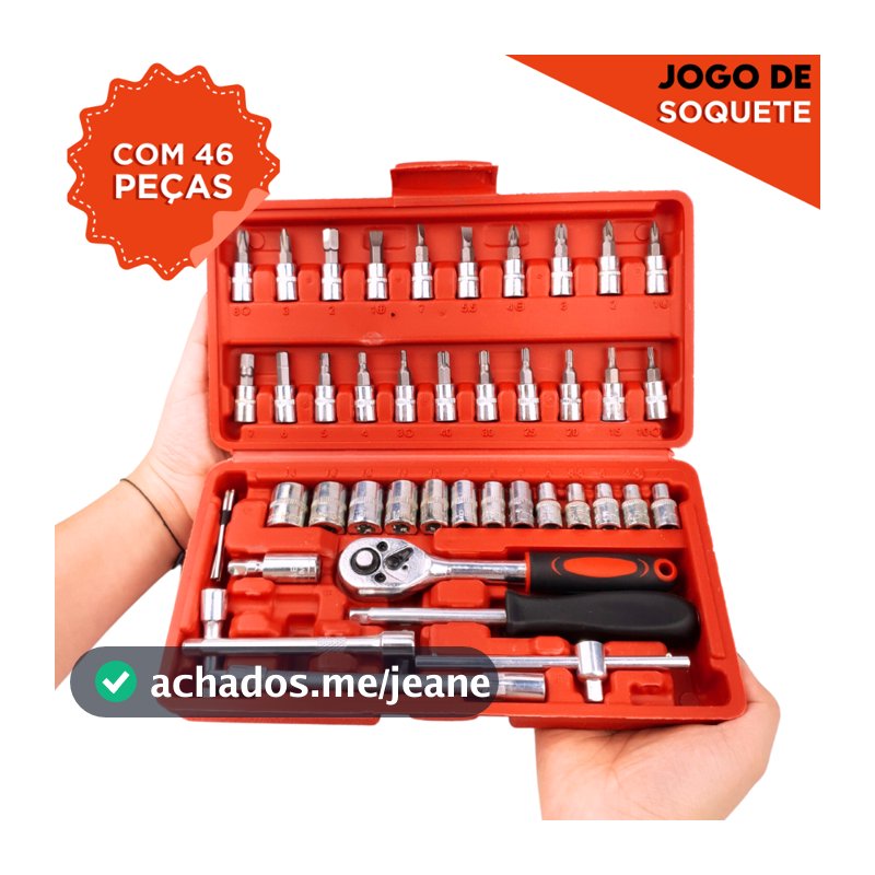 Kit Ferramentas 46 Peças Jogo Soquete Catraca Reversível Chave Allen Maleta Automotivo Profissional