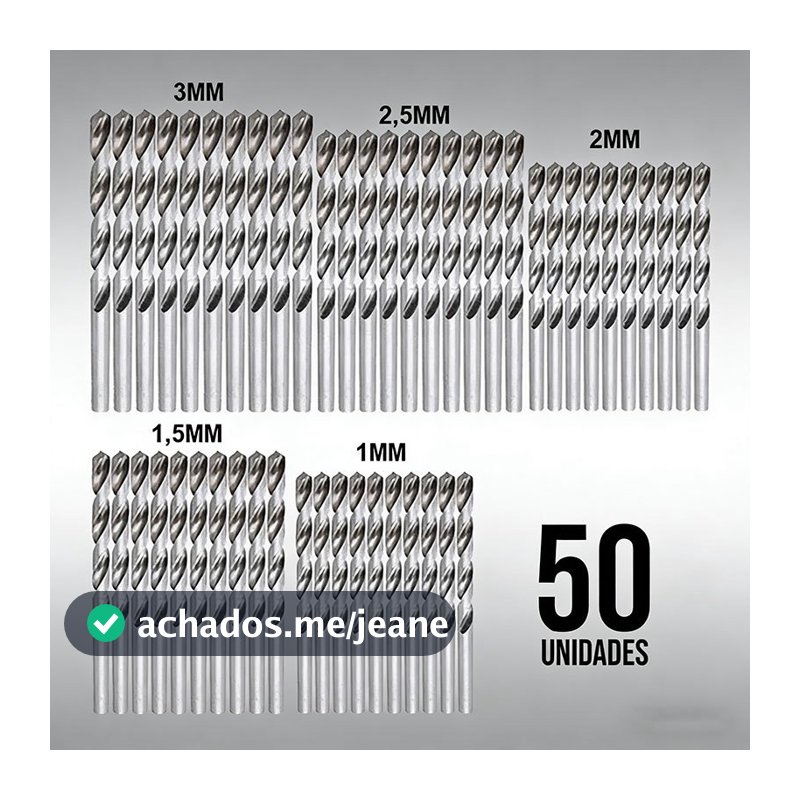 Jogo Kit 50 Brocas Aço Rapido 1mm 1,5mm 2mm 2,5mm 3mm (50pç) JI SHOP
