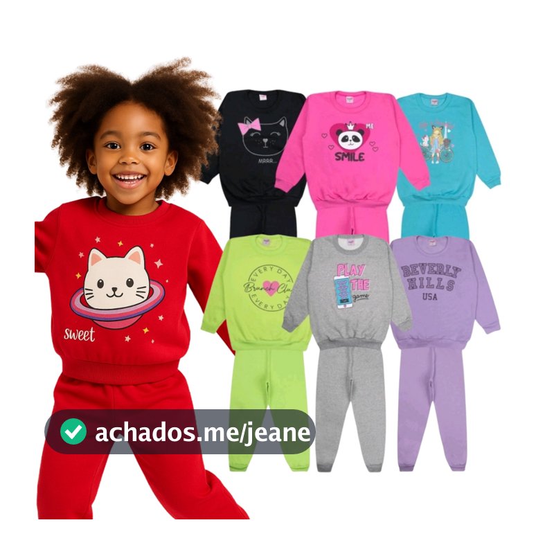 Kit 2 ou 6 Peças Conjunto Inverno Moletom Infantil Menina 1 ao 16 Feminino Inverno