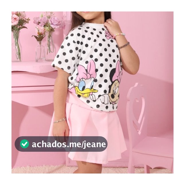 Conjunto Infantil Minnie Menina Blusa Estampa de Bolinhas + Short Saia