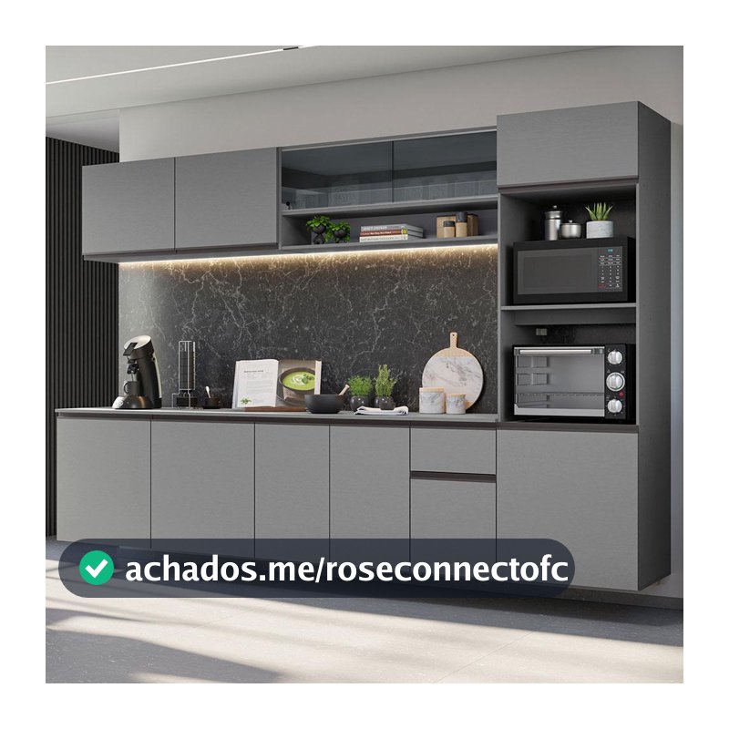 Armário de Cozinha Completa Suspenso 300cm Cinza Nice Madesa 03