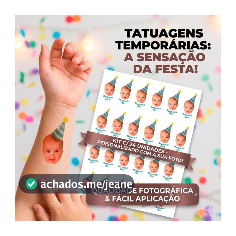 Tatuagem Temporaria Personalizada Aniversario 20x28cm 24 unidades