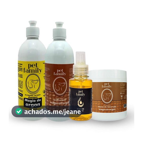 Kit Banho Pet Desembaraçador de Pelos Longos Com Shampoo Condicionador Máscara e Oléo de Argan Pet Family