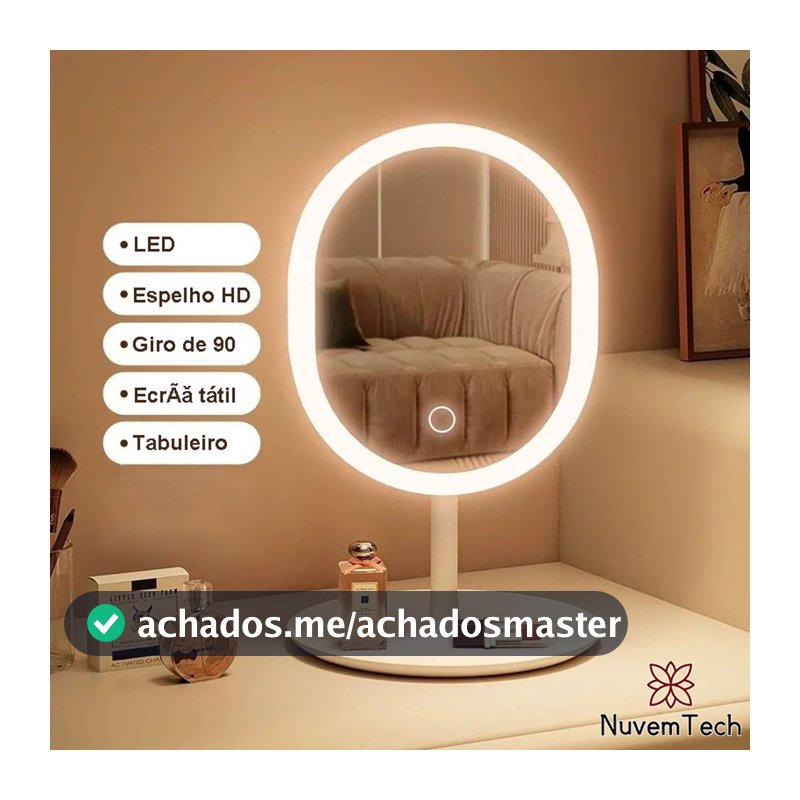 Espelho De Maquiagem Mesa Inteligente Com Luz LED USB Portátil Dobrável Ajustável Touch Oval
