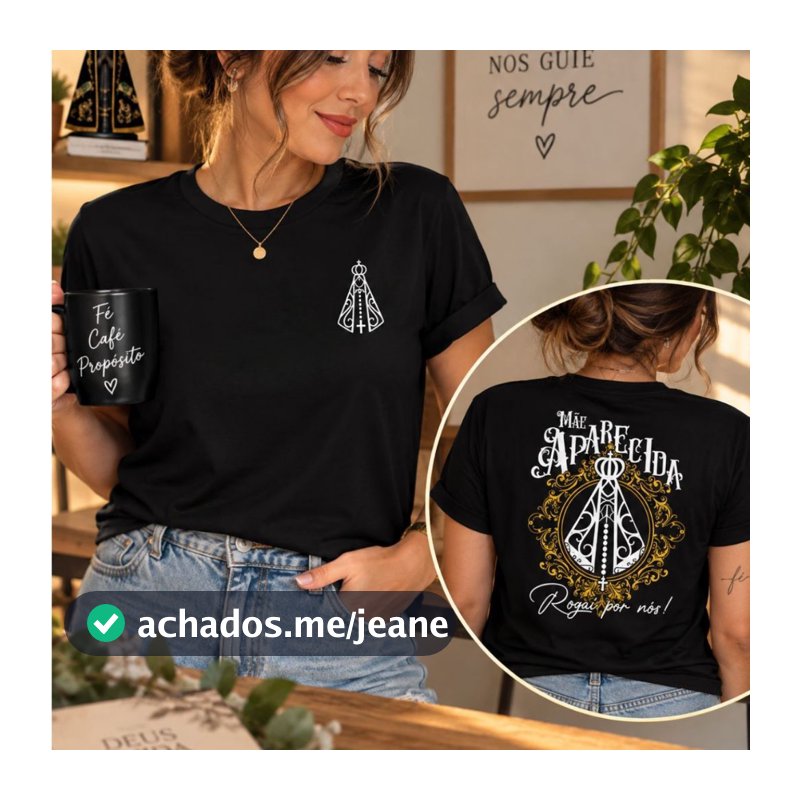 Camiseta Tradicional  Jesus petalas de rosas Maria Mãe Aparecida Religiosa Cristã 100% Algodão