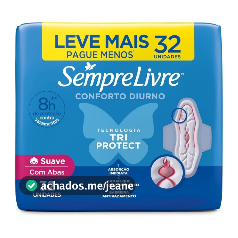Absorvente Sempre Livre Adapt Plus Suave Abas com 32 Unidades