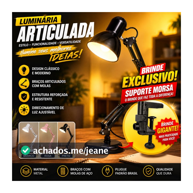 Luminária de Mesa Pixar Grande 60cm Articulada Regulável Abajur de Mesa Para Manicure Estudo Leitura