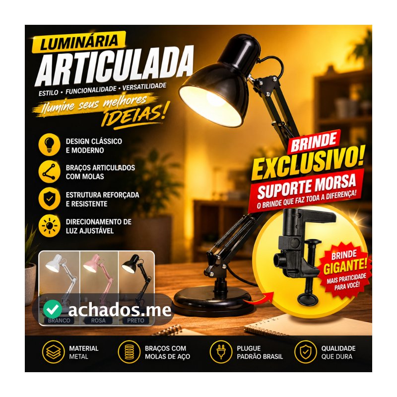 Luminária de Mesa Pixar Grande 60cm Articulada Regulável Abajur de Mesa Para Manicure Estudo Leitura
