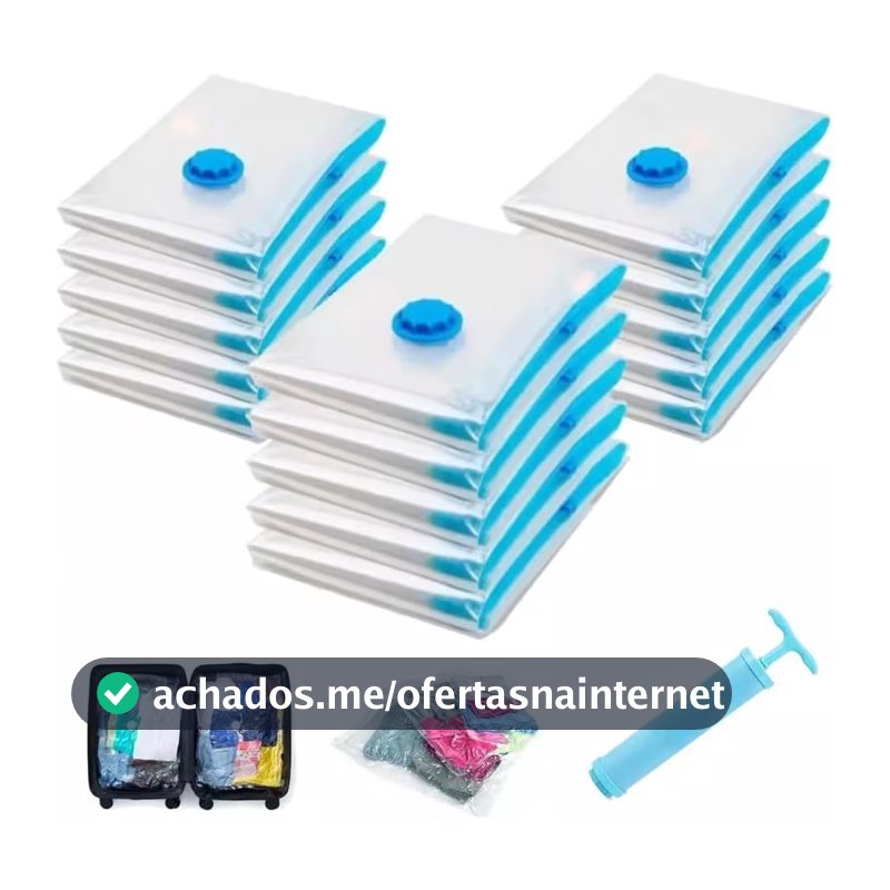 Kit 5 Saco a Vácuo 50x60cm Organizador Hermético para Mala de Viagem Guarda Roupa + Bomba