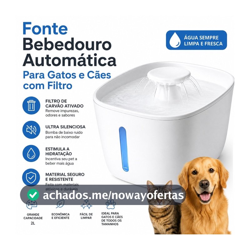 Fonte Bebedouro Automático Para Gatos e Cães Com Filtro Água Circulante 3L Silenciosa