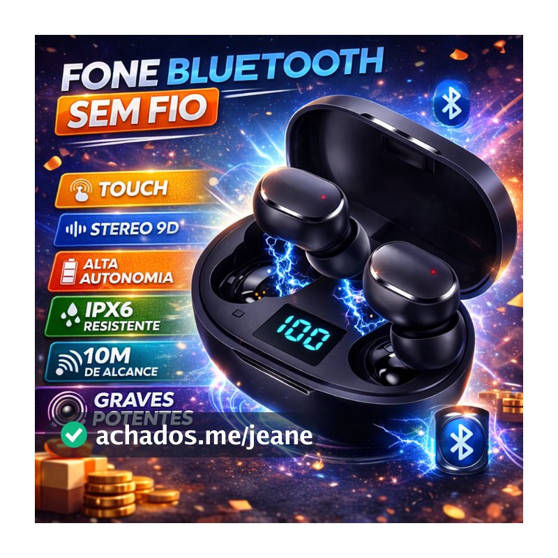 Fone De Ouvido Bluetooth Sem Fio TWS Todos Celulares Anti-Delay