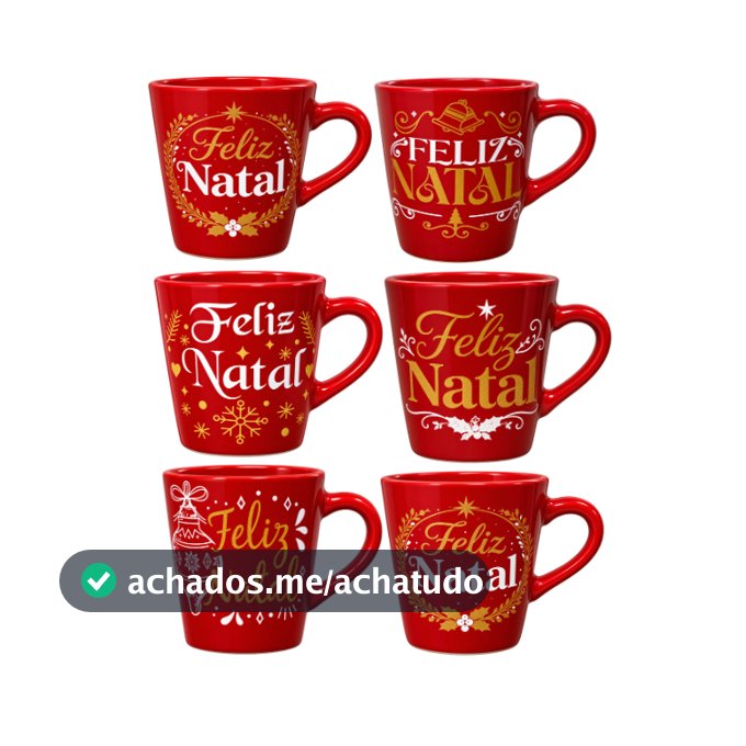 Kit 6 Xícaras de Natal 120ml Vermelhas Decoradas Feliz Natal – Xícara para Café Expresso Presente Natalino