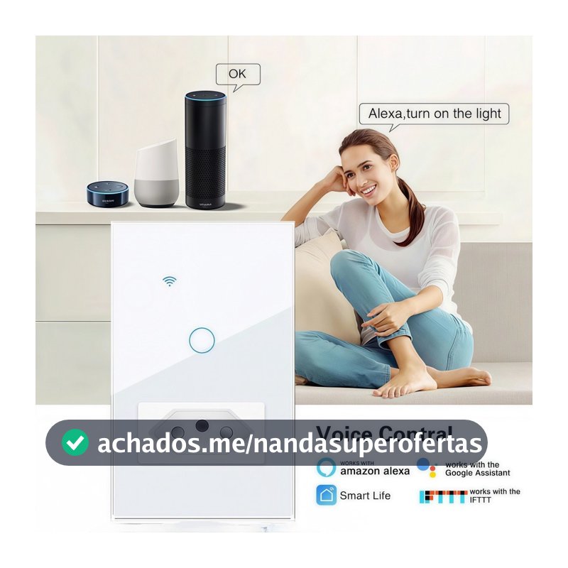 Interruptor Inteligente 1/2 Botão + Tomada Wifi Smart - Controle Remoto e Voz Alexa Google